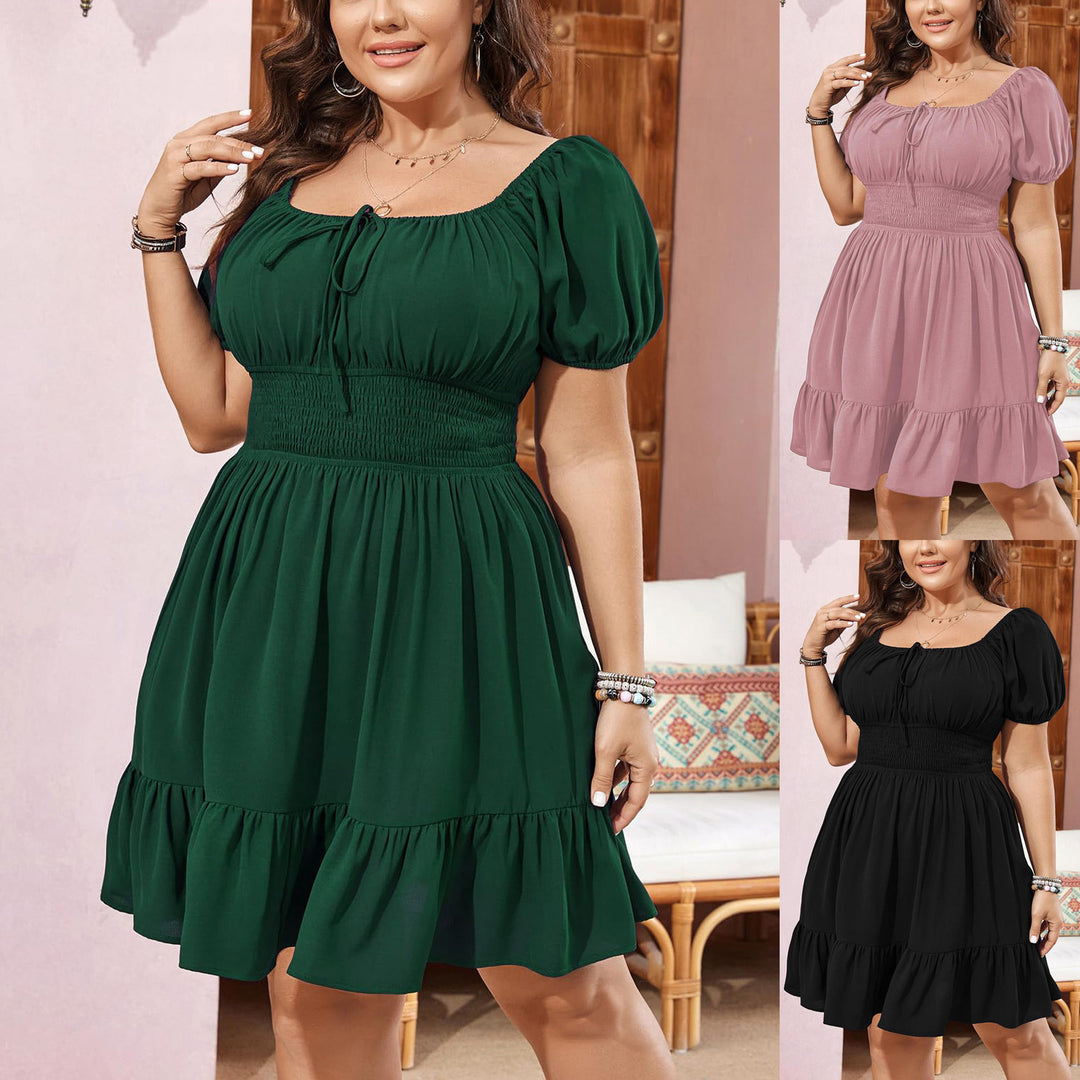Damen Midikleid mit Smok-Taillenband und Puffärmeln Drune