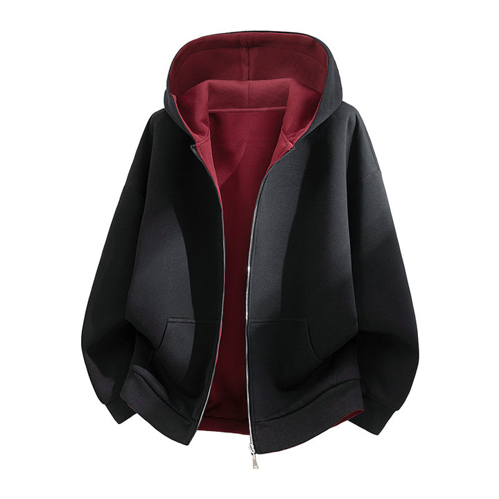 Unisex Oversize Zip-Hoodie mit zweifarbigem Innenfutter, Boxy-Schnitt & Zwei-Wege-Reißverschluss Drune