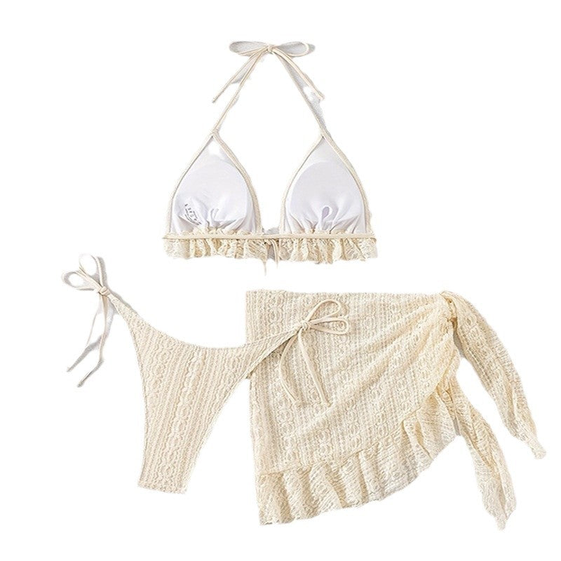 Damen Triangel-Bikini mit Rüschendetail und passendem Wickelrock Drune