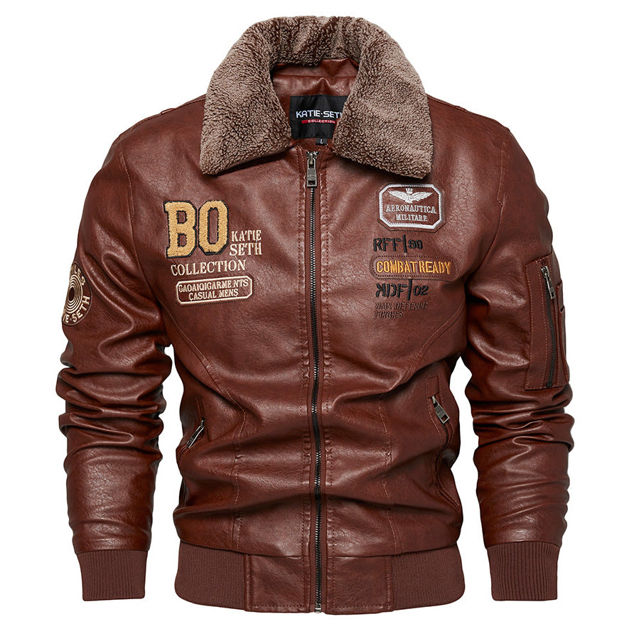Herren Kunstlederjacke mit gefüttertem Kragen Drune