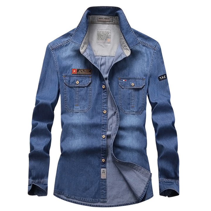 Herren Modisches Denim-Hemd mit Utility-Taschen Drune