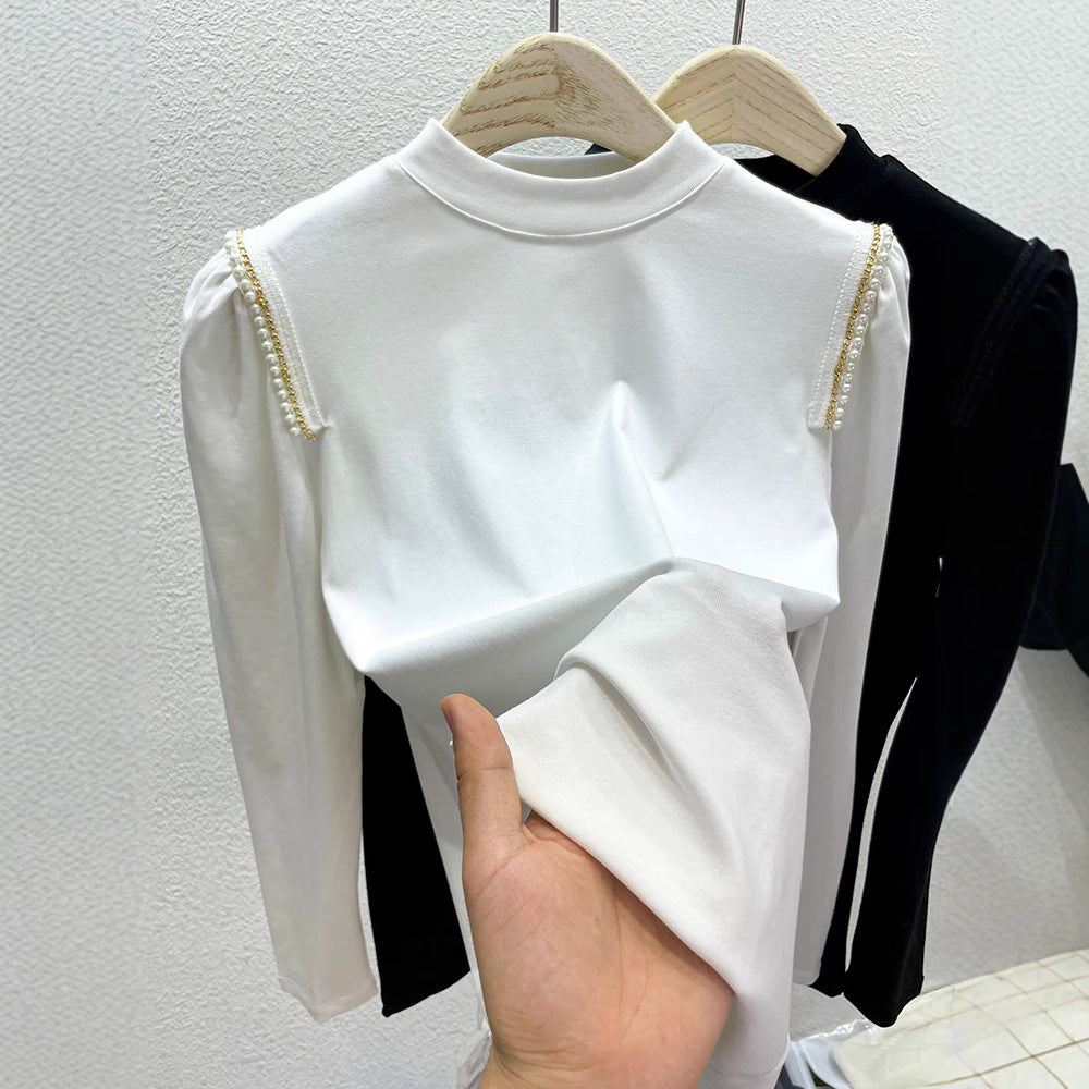 Damen elegantes Longsleeve-Oberteil mit besonderen Perlenapplikationen Drune