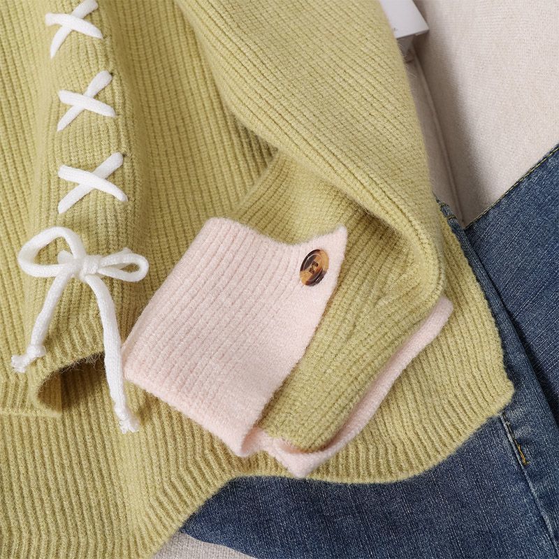 Damen Grobstrickpullover mit verspielten Schnür-Details Drune