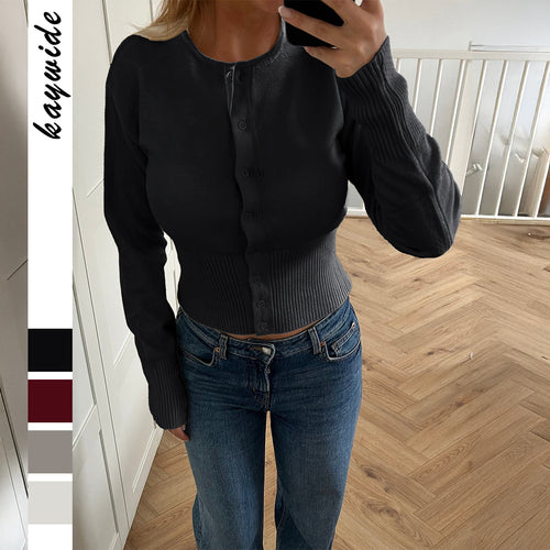 Damen nan figurbetonter Feinstrickpullover mit tailliertem Rippbund und langen Ärmeln Drune
