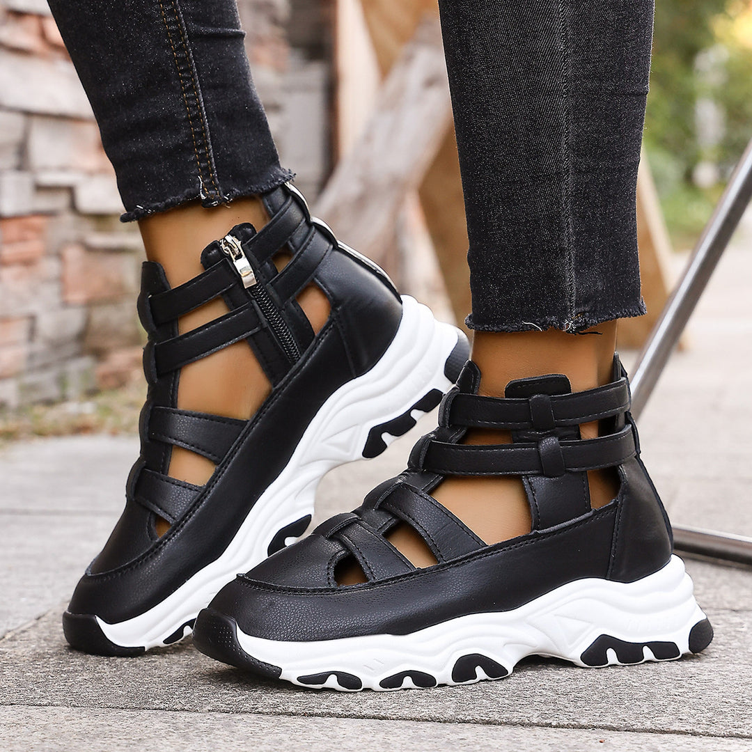 Damen  Keil-Sneaker-Sandalette mit Cut-Out Riemen, seitlichem Reißverschluss und profilierter Plateausohle Drune
