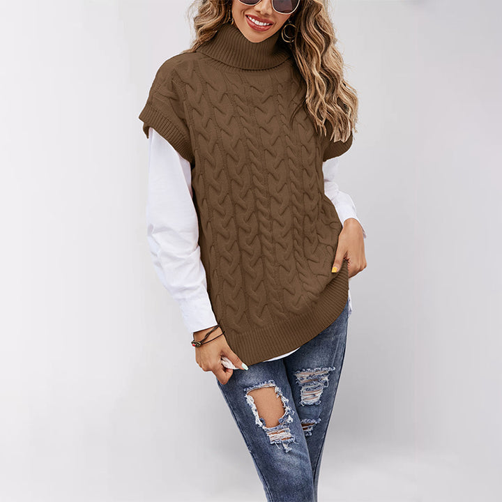 Damen gestricktes Kleidungsstück mit hohem Kragen und Kabelmuster Drune