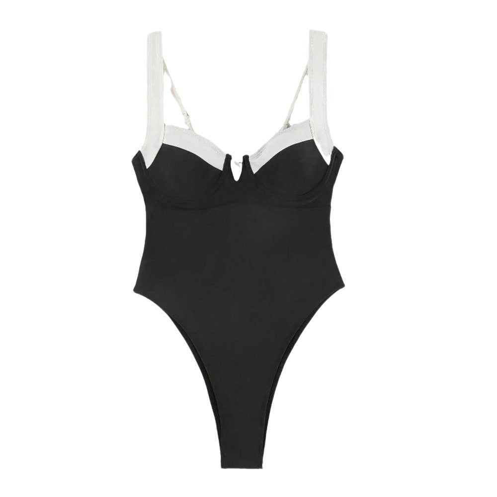 Damen Eleganter Hochschneider-Badeanzug mit modischen Trägerdetails Drune