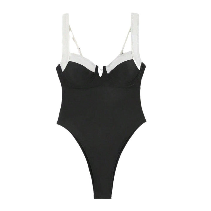 Damen Eleganter Hochschneider-Badeanzug mit modischen Trägerdetails Drune