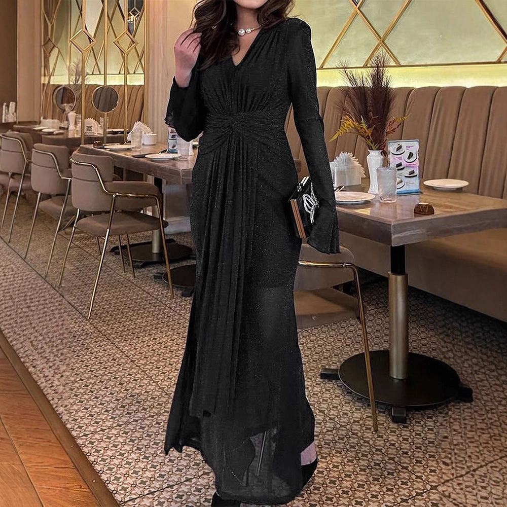 Damen Glamouröses Abendkleid mit filigranen Ärmeln und schimmerndem Effekt Drune
