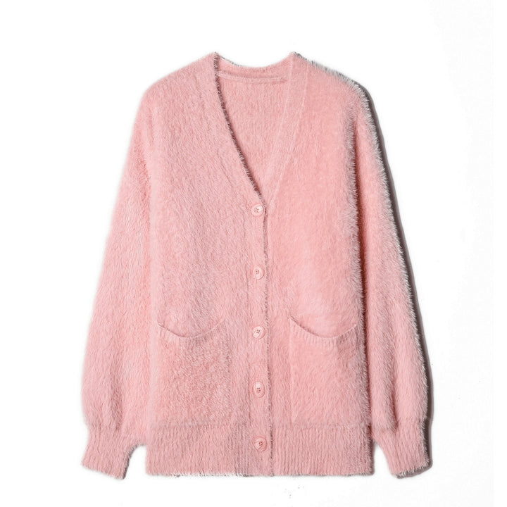 Damen Flauschige Strickjacke mit Taschen und breitem Revers Drune