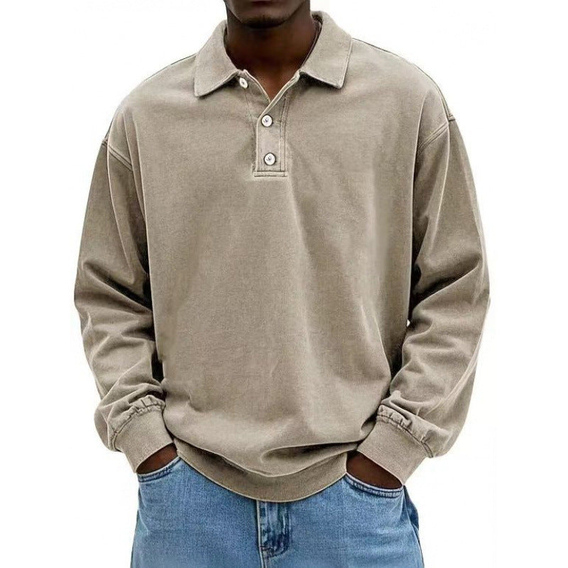 Herren Oversize Langarm Polo aus Baumwollmix Drune