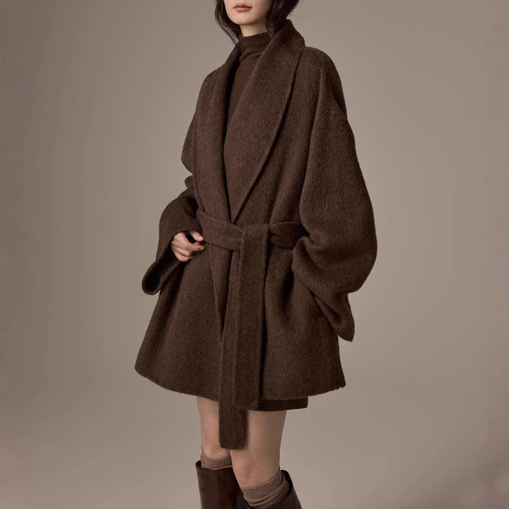 Damen Oversized Wollmantel mit Gürtel Drune