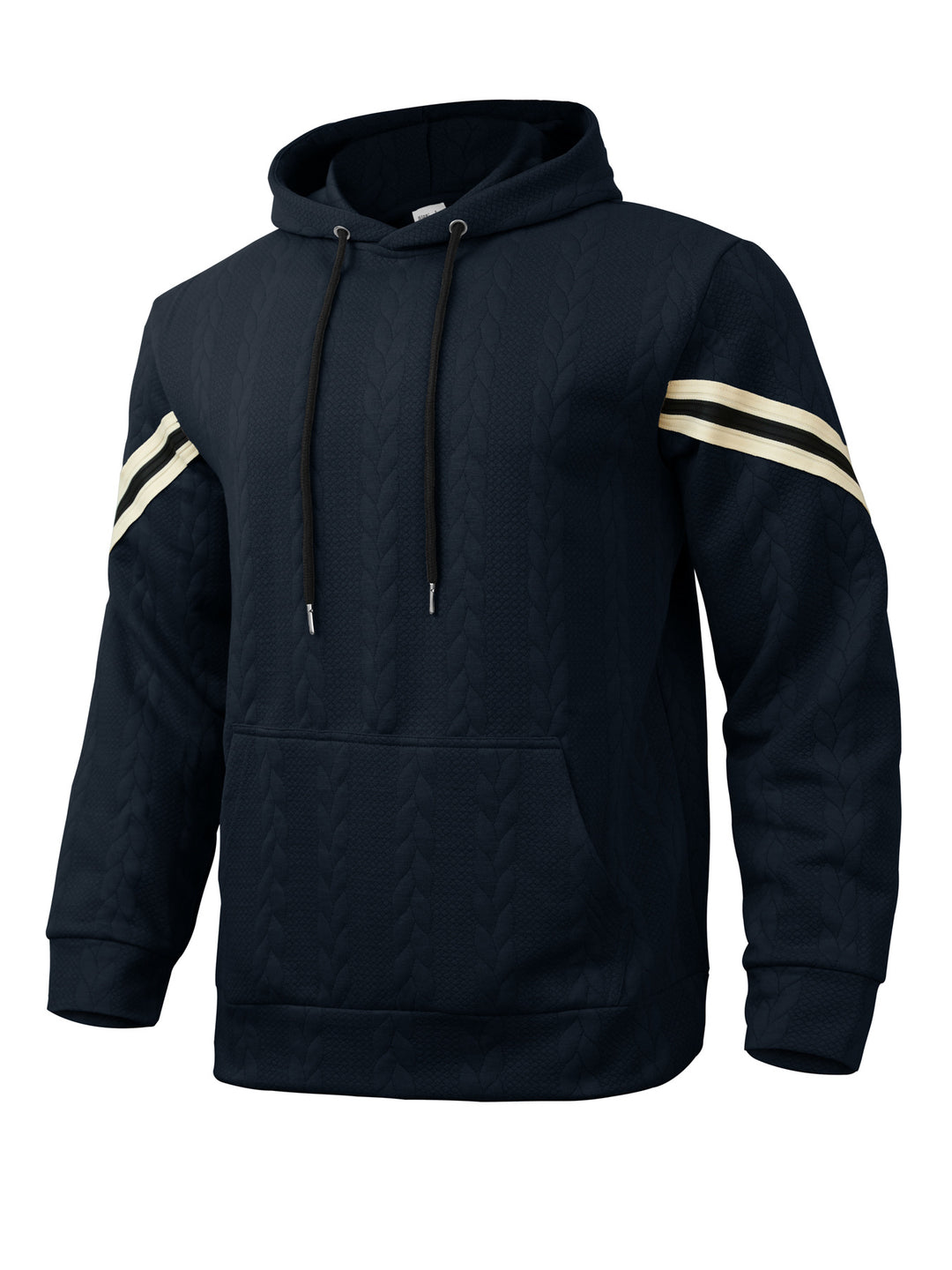 Herren Kabelstruktur-Kapuzenpullover mit Kängurutasche und Kontraststreifen Drune