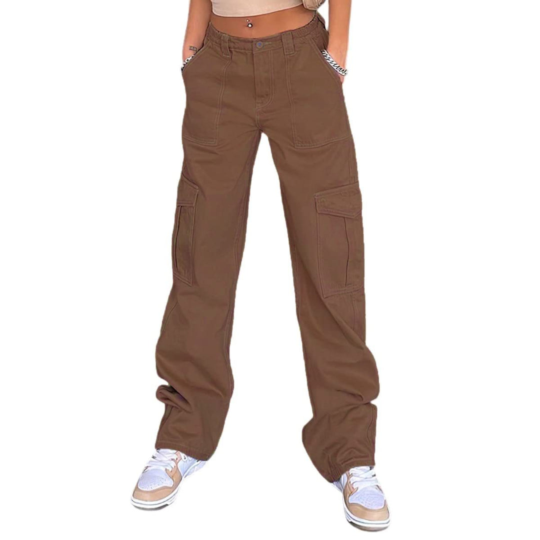 Damen Bequeme Cargo-Hose mit Funktionalen Seitentaschen Drune