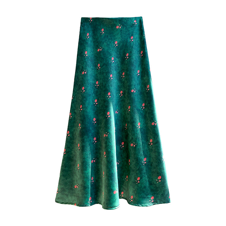 Damen nan fließender Midirock mit floralem Print und A-Linie aus satinähnlichem Stoff Drune