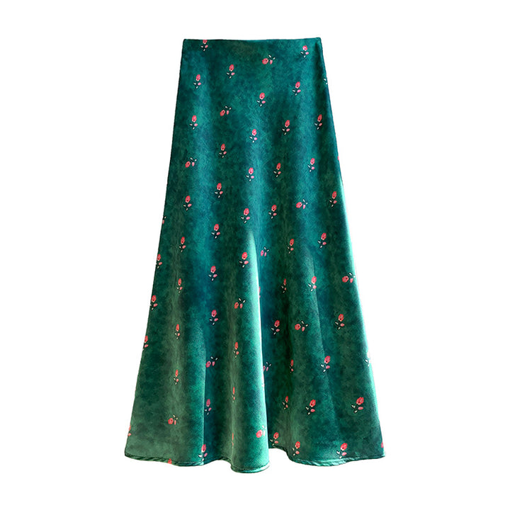 Damen nan fließender Midirock mit floralem Print und A-Linie aus satinähnlichem Stoff Drune