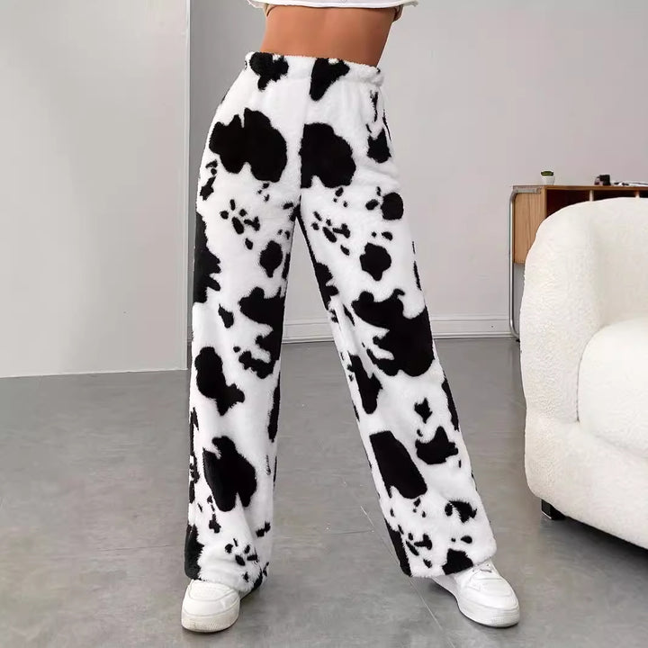 Damen Fleece-Hose im trendigen Kuhmuster Drune