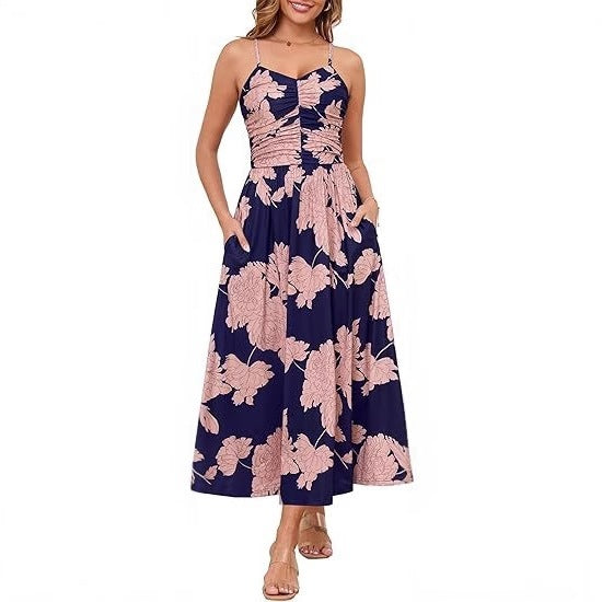 Damen Maxikleid mit schmalen Trägern und praktischen Seitentaschen Drune