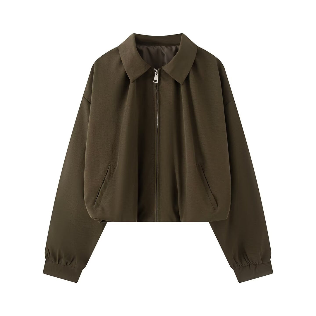 Damen Kurzjacke im Cropped-Bomberstil mit Kentkragen, Softshell-Optik und elastischen Bündchen Drune