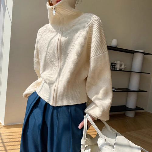 Damen Grobstrick Pullover mit hohem Kragen und übergroßem Schnitt Drune