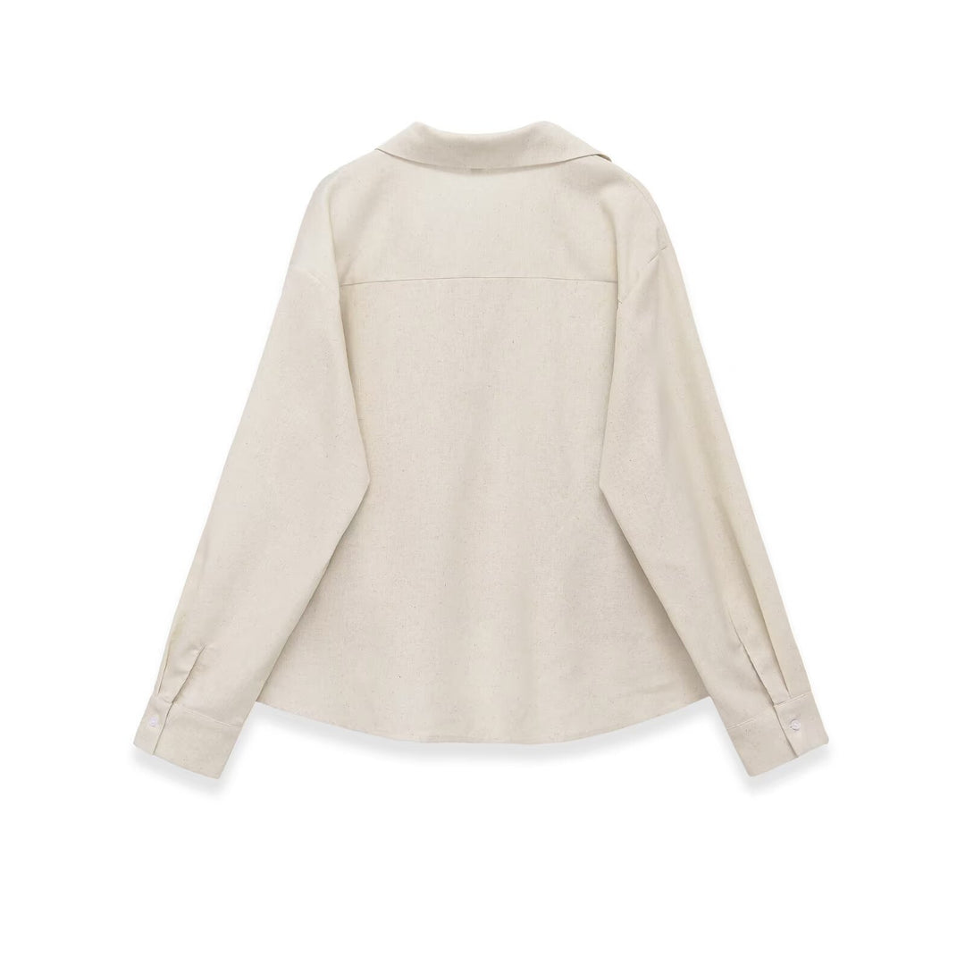 Damen Oversized-Bluse mit tiefem V-Ausschnitt und tailliertem Drapierungseinsatz Drune