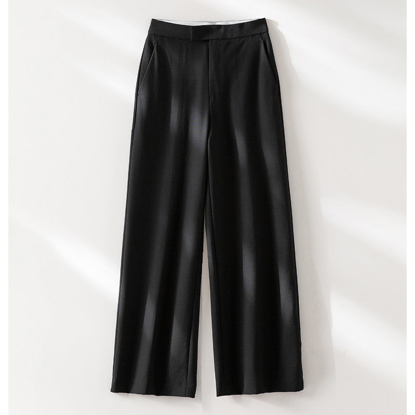 Damen Hochtaillierte weite Palazzo-Hose aus fließendem Satin mit Bügelfalte Drune