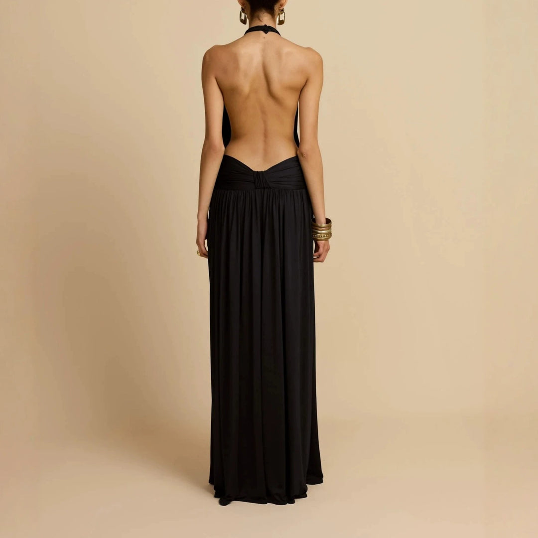 Damen Elegantes Maxikleid mit Hochgängigem Halterneck Drune