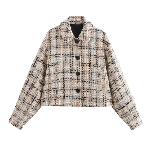 Damen Kurzjacke aus Bouclé-Tweed mit Karomuster und kastigem Schnitt Drune