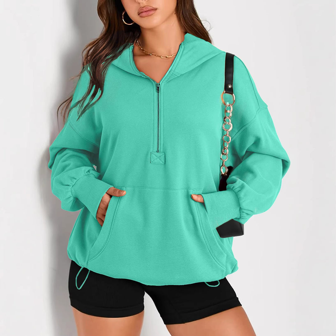 Damen Oversize-Halbzip-Hoodie mit Tunnelzug und Kängurutasche Drune