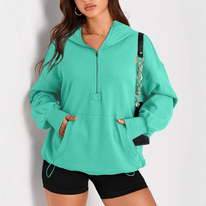Damen Oversize-Halbzip-Hoodie mit Tunnelzug und Kängurutasche Drune