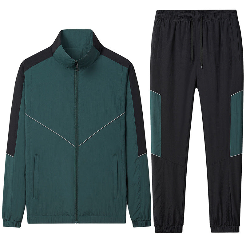 Herren Zweiteiliges atmungsaktives Nylon-Trainingsset mit Stehkragen und Kontrastpaneelen Drune