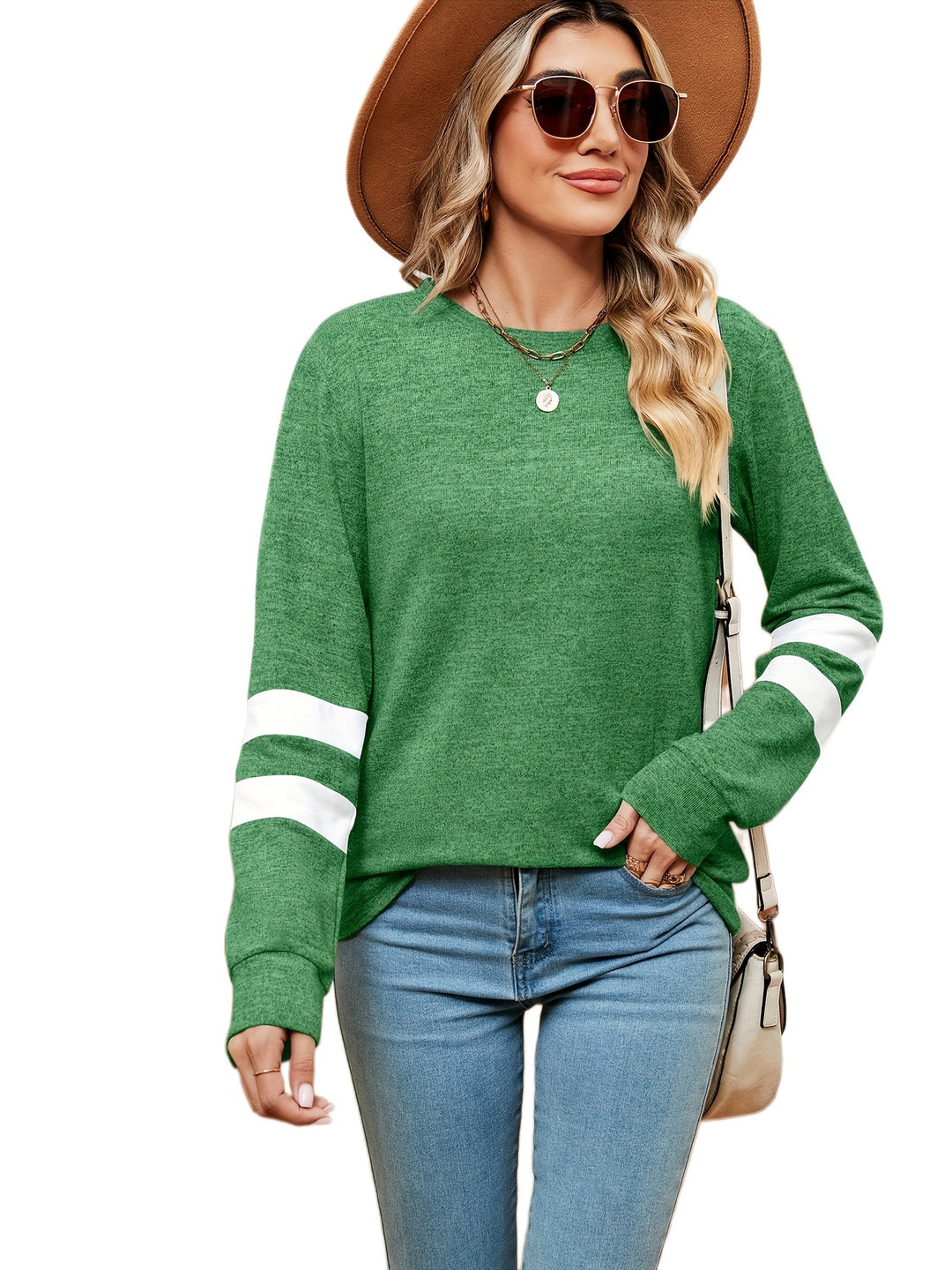 Damen sportliches Sweatshirt mit dekorativen Streifendetails Drune