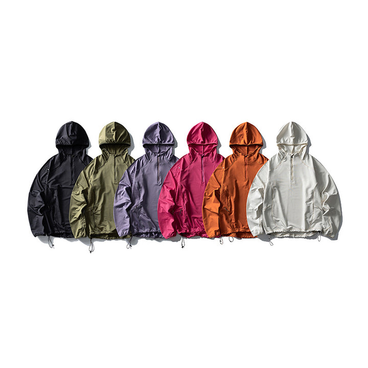 Unisex Leichter Oversize Kapuzenpullover mit Halbzip, gesteppte Einsätze und Tunnelzug Drune