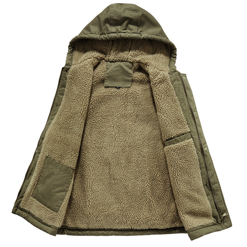 Herren Gefütterte Kapuzenweste mit Teddyfleece, Reißverschluss und Druckknopfleiste Drune