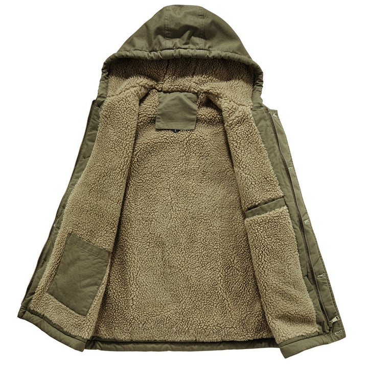 Herren Gefütterte Kapuzenweste mit Teddyfleece, Reißverschluss und Druckknopfleiste Drune