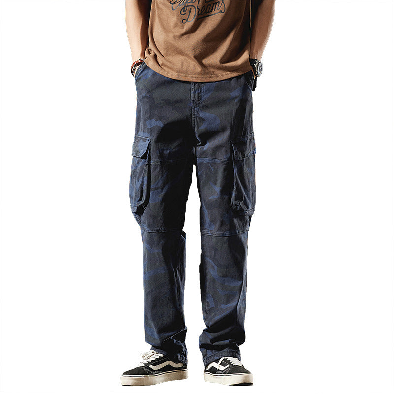 Herren Relaxed-Fit Camouflage-Cargohose mit seitlichen Klappentaschen und Kordelabschlüssen Drune