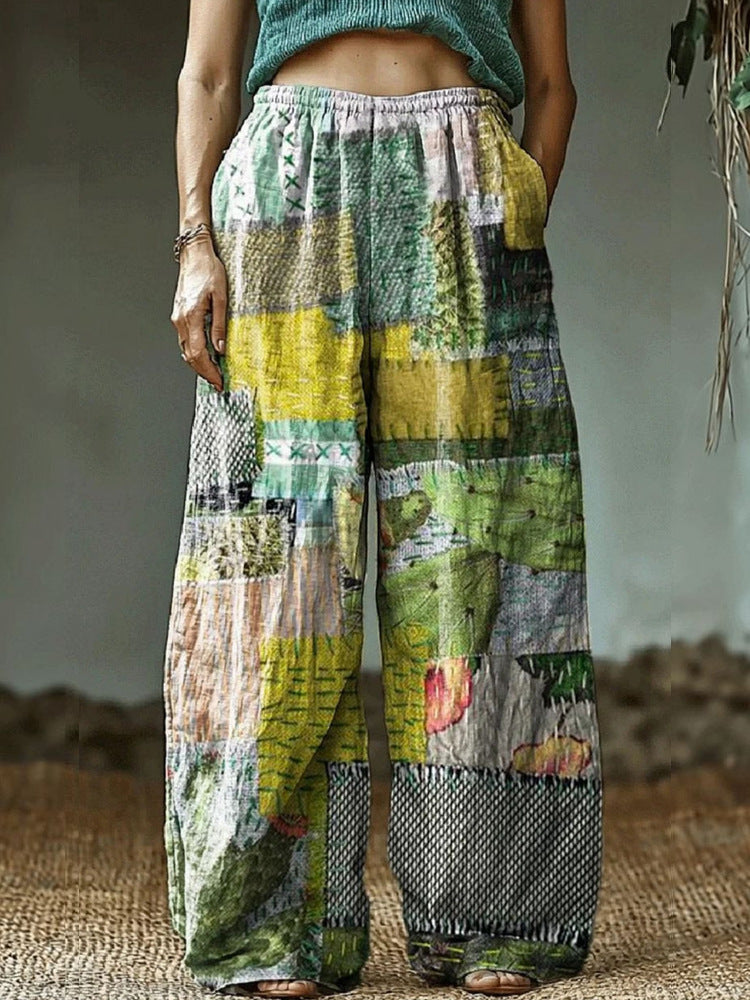 Damen Weite Freizeithose mit ethnischem Patchwork-Muster Drune