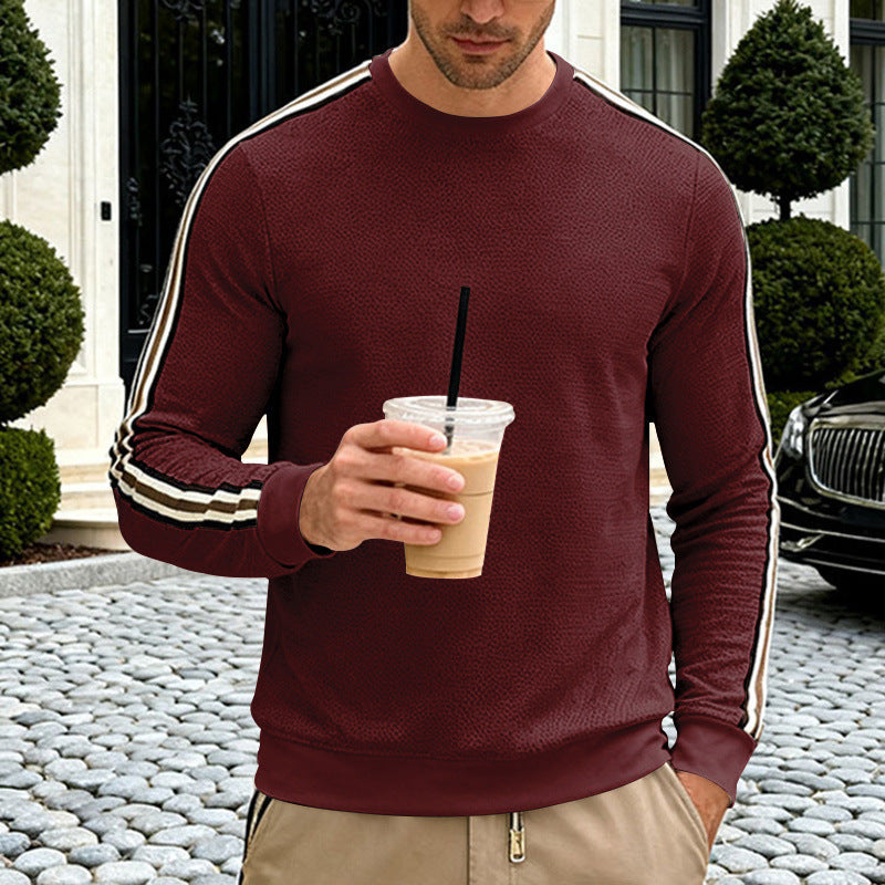Herren Feinstrukturiertes Rundhals‑Sweatshirt mit sportiven Kontraststreifen an den Ärmeln Drune