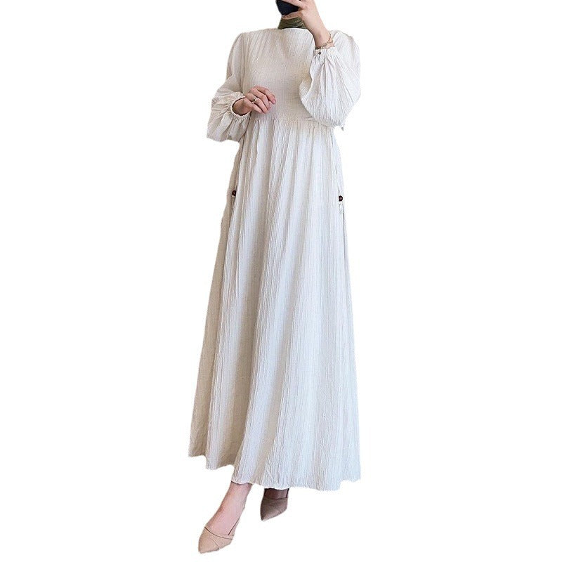 Damen Maxikleid mit elegantem Falten-Design und langen Puffärmeln Drune