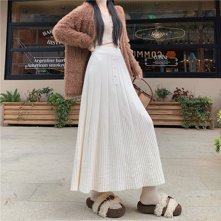 Damen Eleganter Maxirock mit feinem Faltenwurf und Knopfdetails Drune