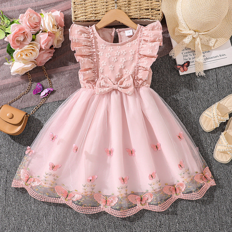 Mädchen Tüllkleid mit Schmetterlingsmuster und Rüschen Drune