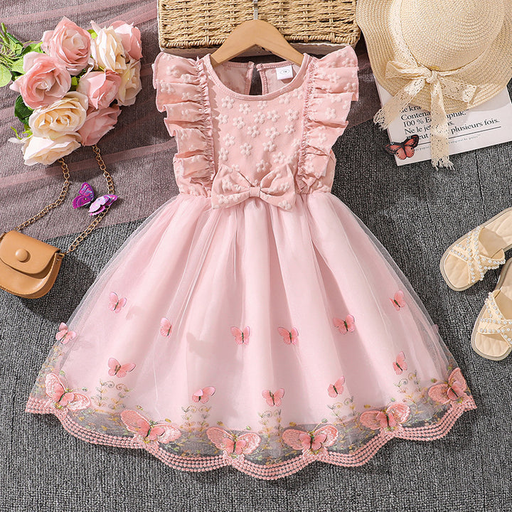 Mädchen Tüllkleid mit Schmetterlingsmuster und Rüschen Drune