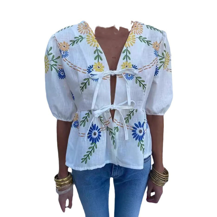 Damen luftige und elegante Bluse mit floralem Muster Drune