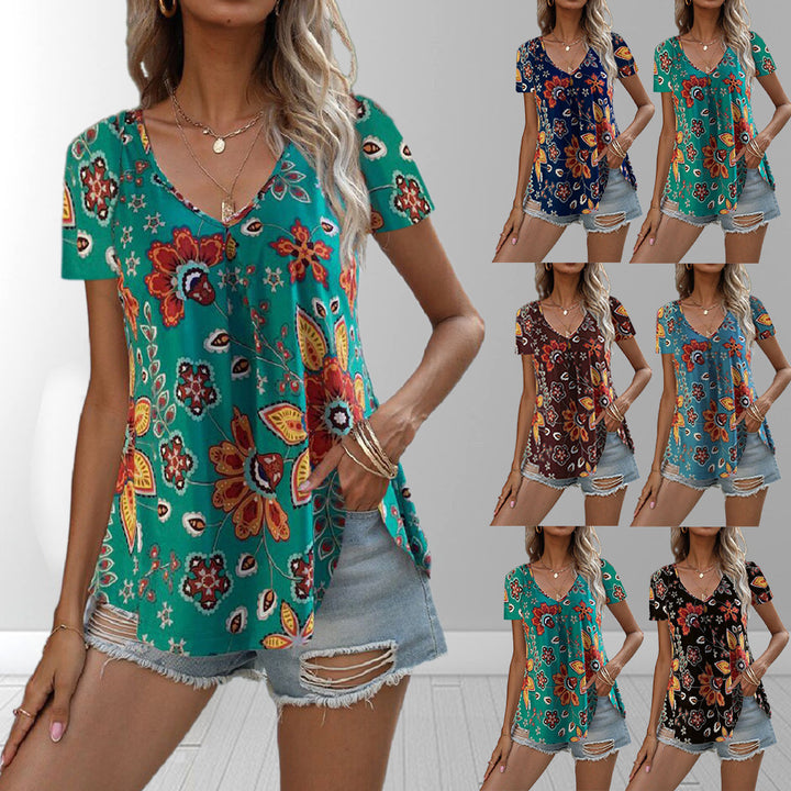 Damen luftiges Kurzarmoberteil mit floralem Muster Drune