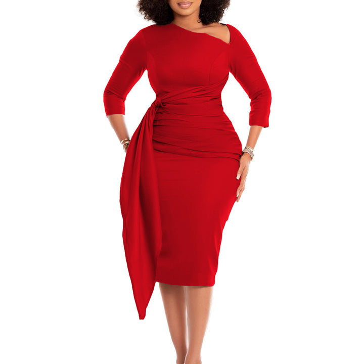 Damen Etuikleid mit eleganter Drapierung und asymmetrischem Saum Drune