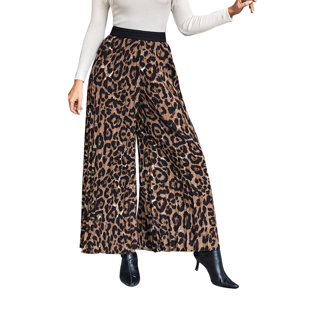 Damen weite Palazzo-Hose mit animalischem Muster und elastischem Bund Drune