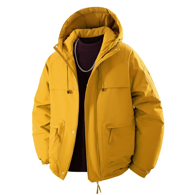 Herren wattierter Kapuzenparka mit hoher Stehkragenlösung, verstellbarem Kordelzug und multifunktionalen Außentaschen Drune