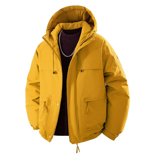 Herren wattierter Kapuzenparka mit hoher Stehkragenlösung, verstellbarem Kordelzug und multifunktionalen Außentaschen Drune