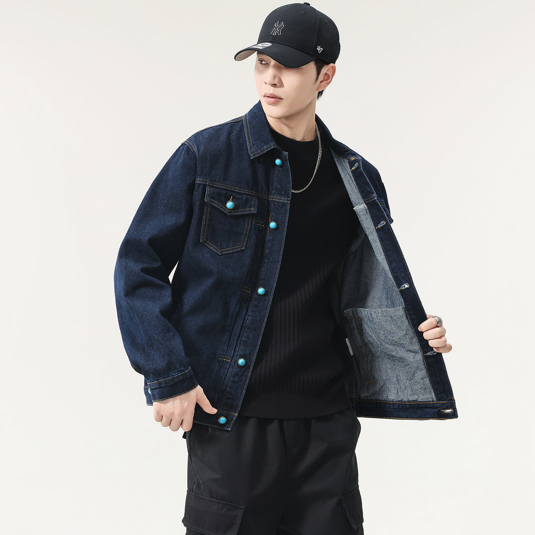Herren Oversize Denimjacke mit Zierdruckknöpfen und Kastenform Drune