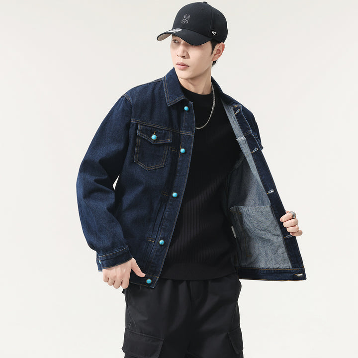 Herren Oversize Denimjacke mit Zierdruckknöpfen und Kastenform Drune